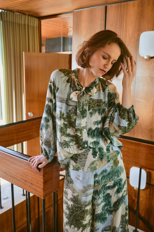 One Hundred Stars Pussy Bow Blouse Rivers & Trees Natural - Number TwoclothingOne Hundred Stars