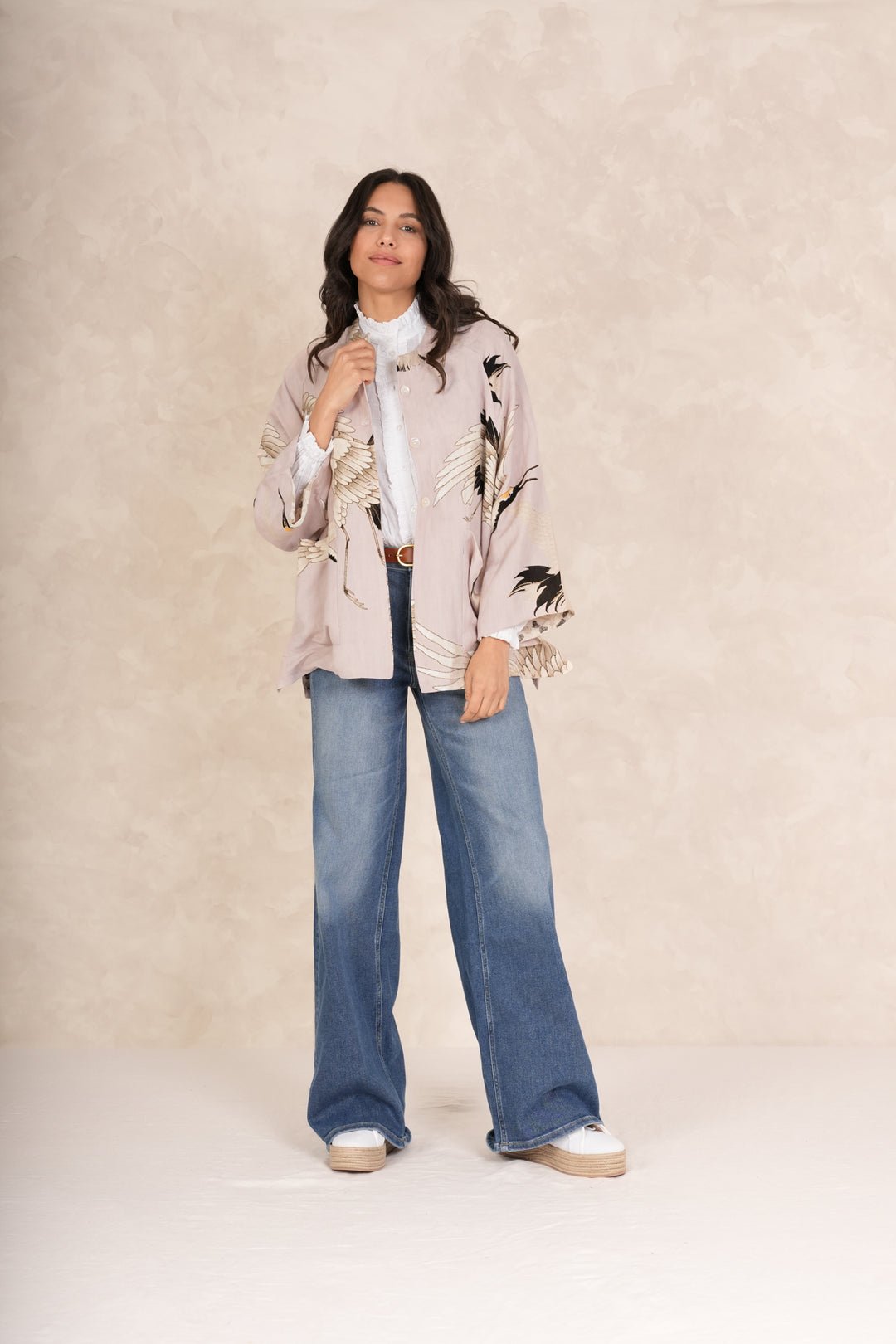 picture of One Hundred Stars Linen Jacket Stork Plaster Pink - Number Two - womens - fashion - ethical - clothing - One H