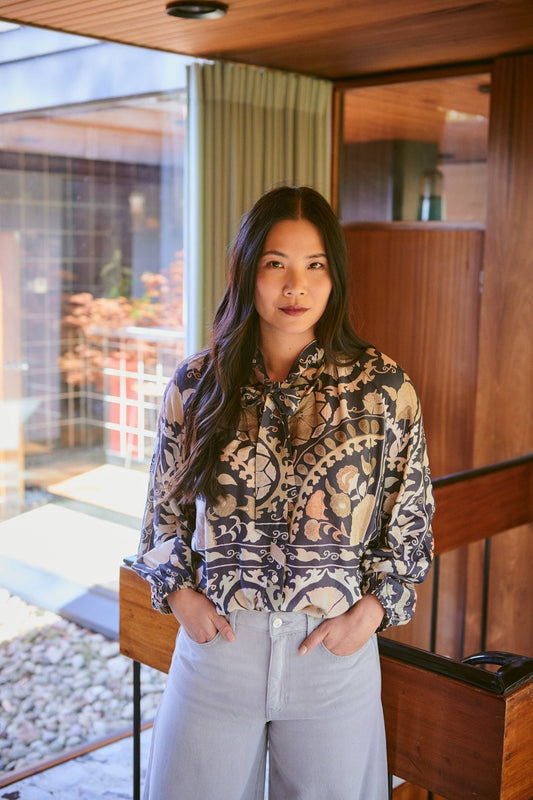 One Hundred Stars Pussy Bow Blouse Susani Charcoal - Number TwoclothingOne Hundred Stars