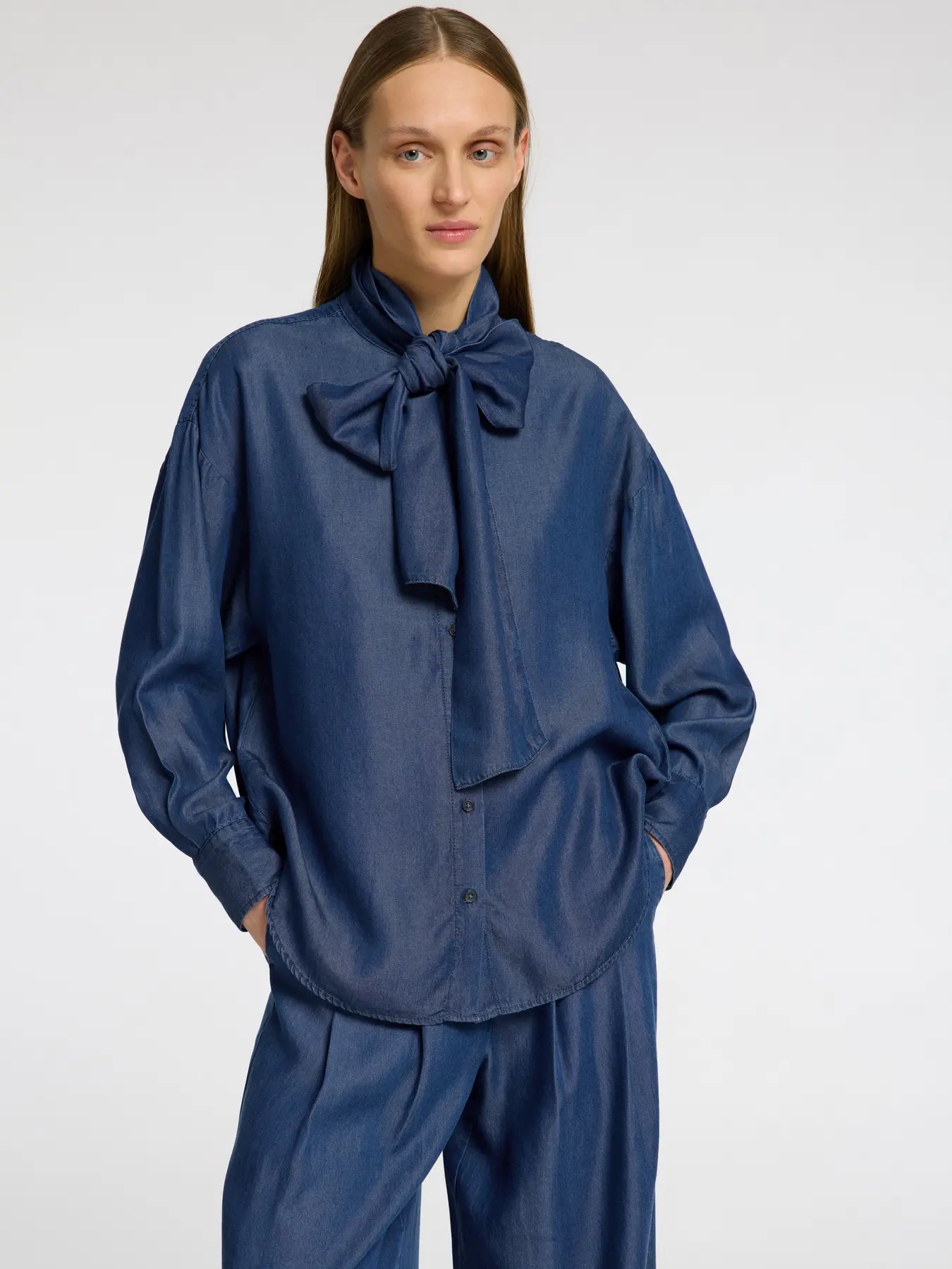 Selected Femme Janna Chambray LS Shirt Dark Blue