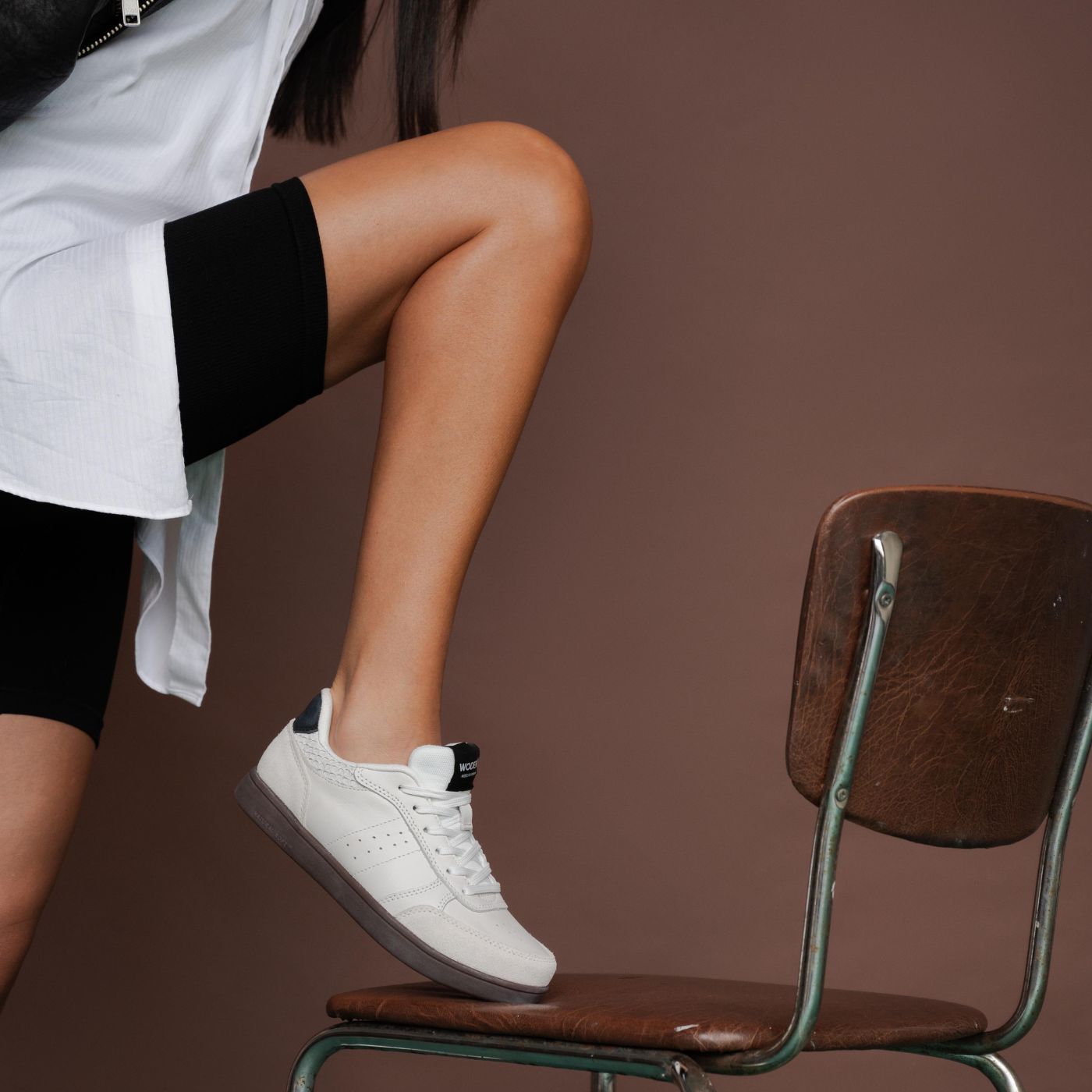 picture of Woden Bjork Leather Trainer Mix - Blanc De Blanc/Black - Number Two - womens - fashion - ethical - Footwear -Woden