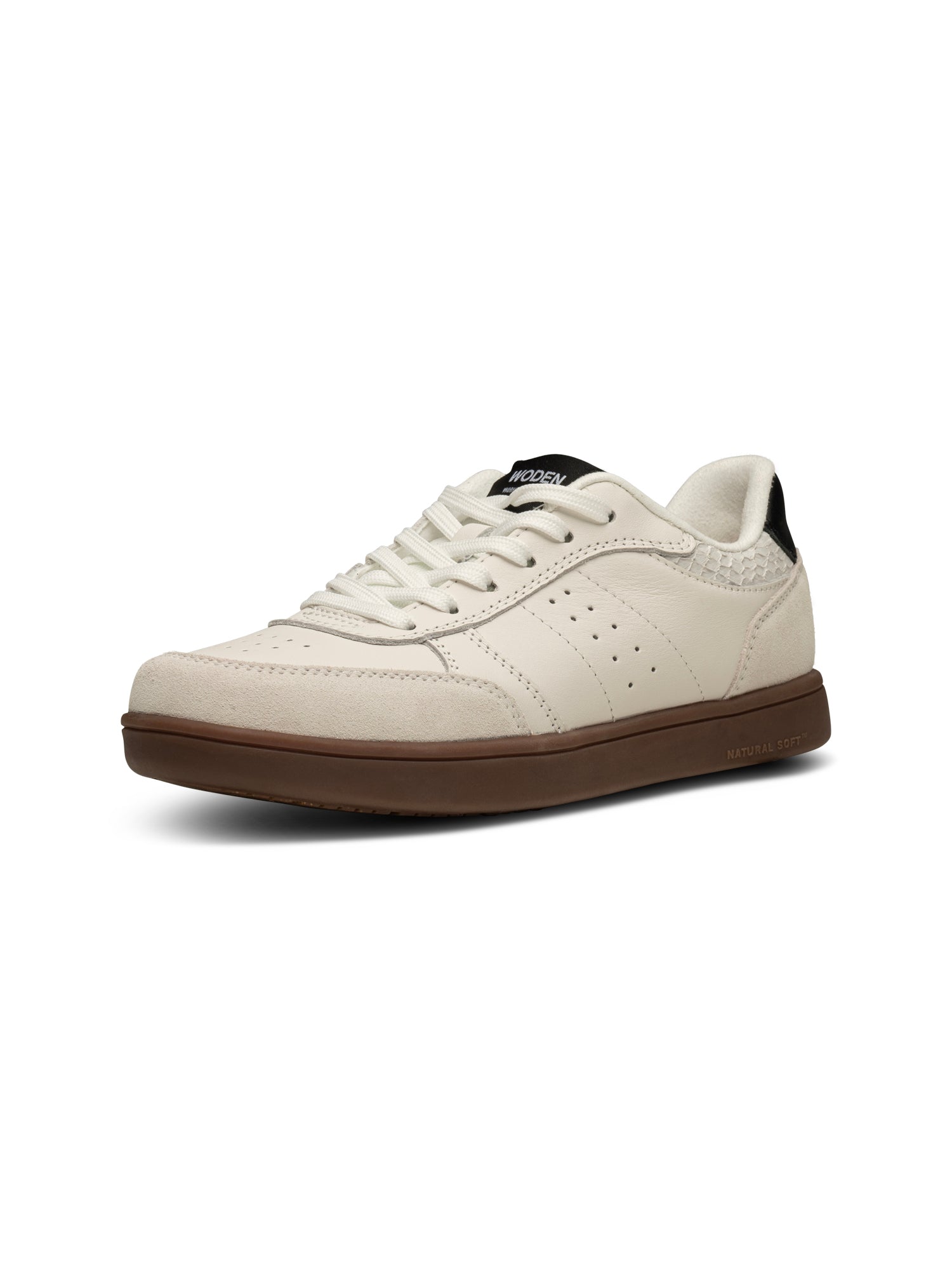 picture of Woden Bjork Leather Trainer Mix - Blanc De Blanc/Black - Number Two - womens - fashion - ethical - Footwear -Woden