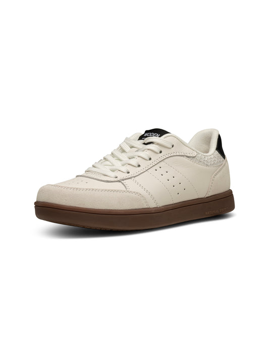 picture of Woden Bjork Leather Trainer Mix - Blanc De Blanc/Black - Number Two - womens - fashion - ethical - Footwear -Woden