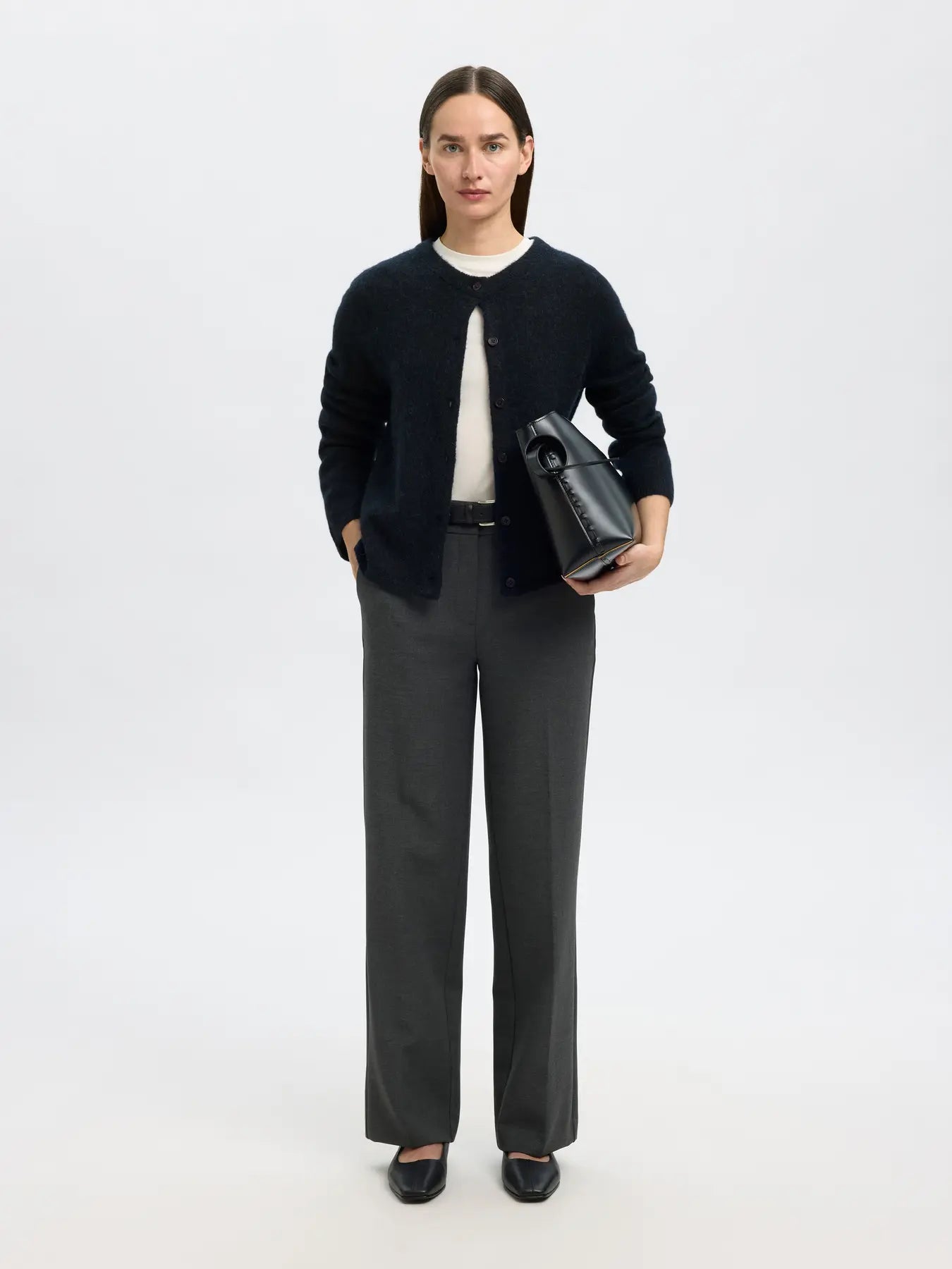 picture of Selected Femme Lulu Long Sleeved Wool Blend Cardigan - Dark Sapphire - Number Two - womens - fashion - ethical -