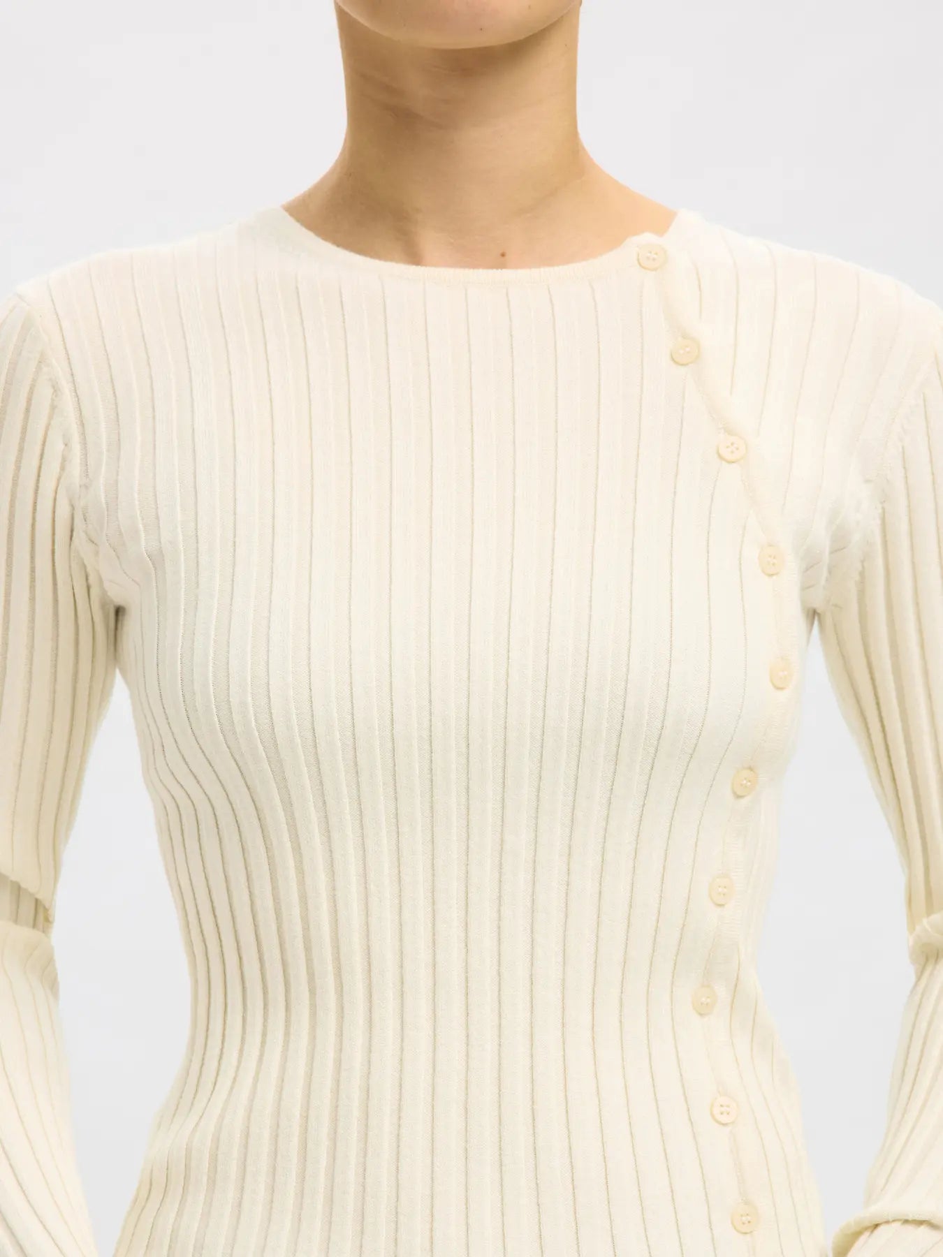 picture of Selected Femme Helen Long Sleeved Button Top - Birch - Number Two - womens - fashion - ethical - clothing -