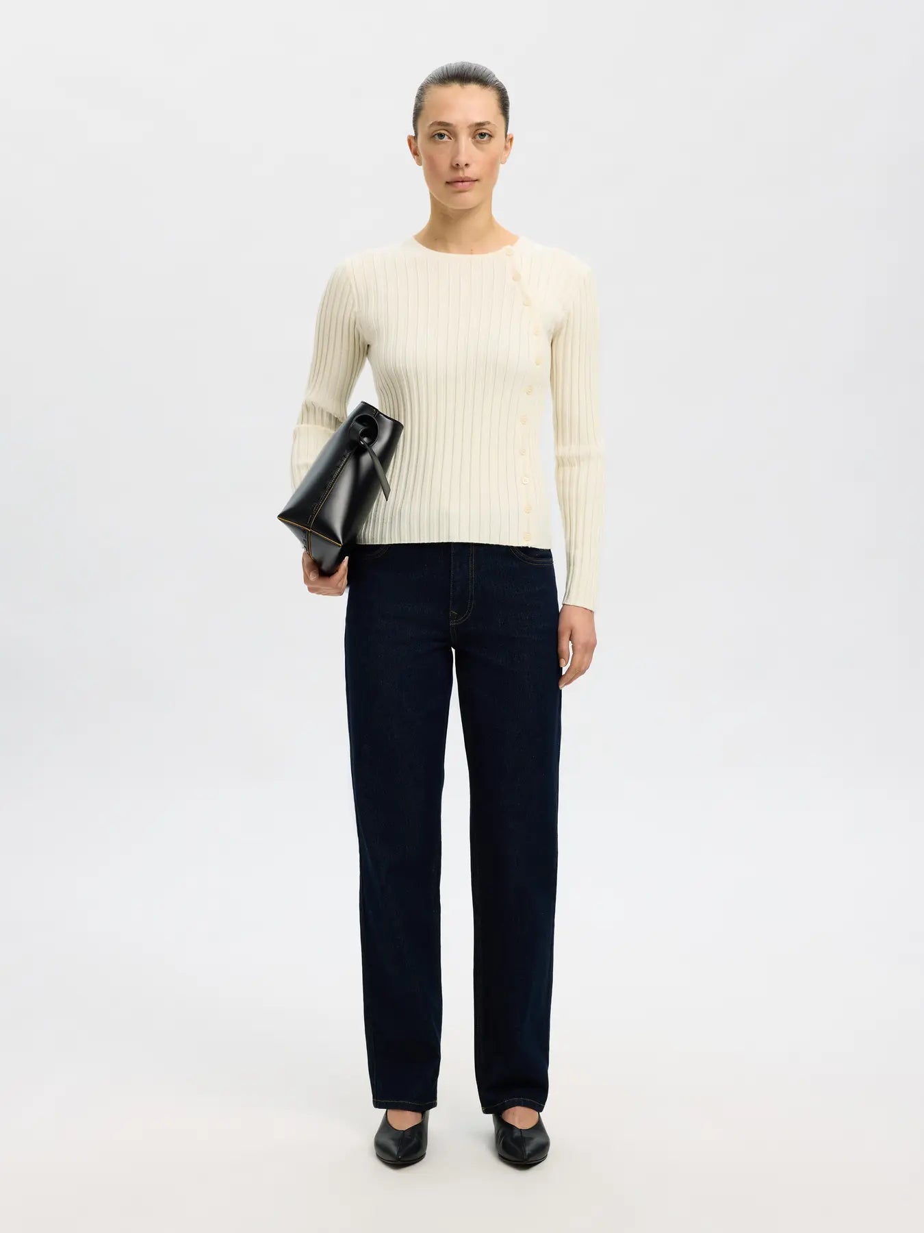 picture of Selected Femme Helen Long Sleeved Button Top - Birch - Number Two - womens - fashion - ethical - clothing -