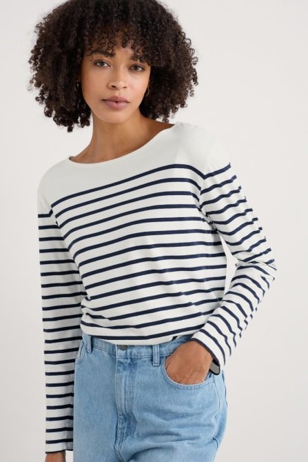 picture of Seasalt Sailor T-Shirt - Breton Chalk - Maritime - Number Two - womens - fashion - clothing - Seasalt 1
