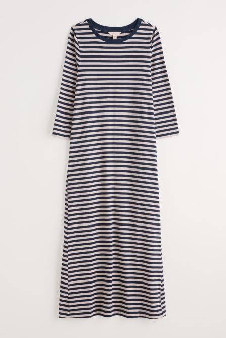 Seasalt Ivey 3/4 Sleeve T-Shirt Dress Organic Cotton Jersey Hessian Maritime