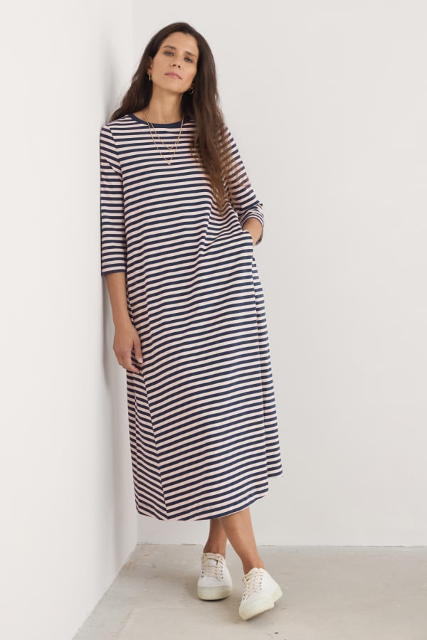 Seasalt Ivey 3/4 Sleeve T-Shirt Dress Organic Cotton Jersey Hessian Maritime