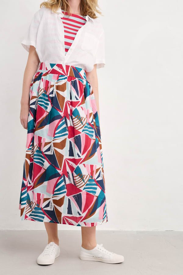 picture of Seasalt Mevagissey Midi Skirt in Organic Cotton Spinnaker Sails Chalk - Number Two - womens - fashion - ethical -
