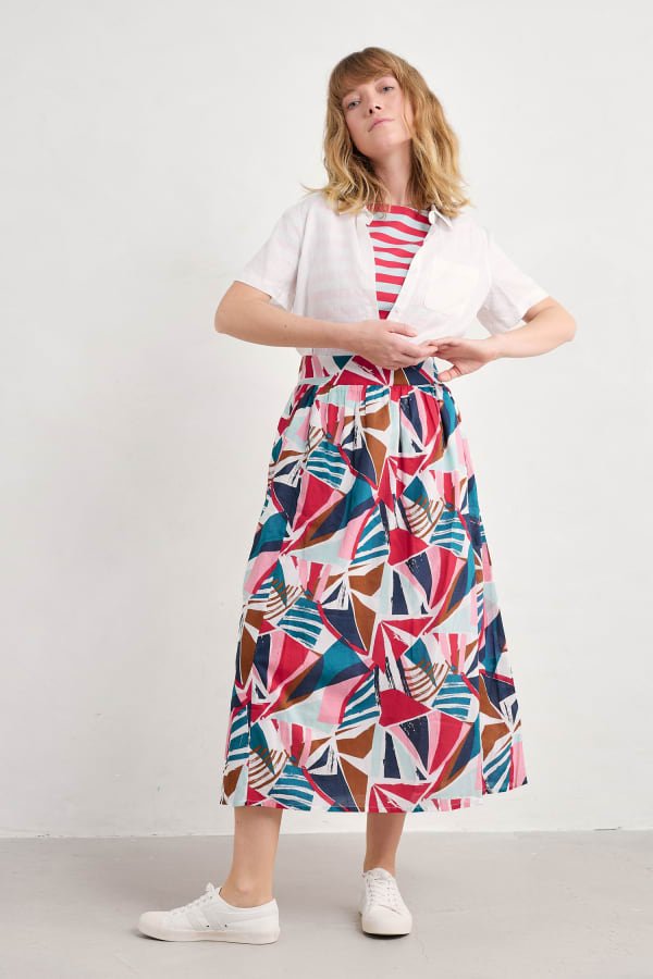 picture of Seasalt Mevagissey Midi Skirt in Organic Cotton Spinnaker Sails Chalk - Number Two - womens - fashion - ethical -