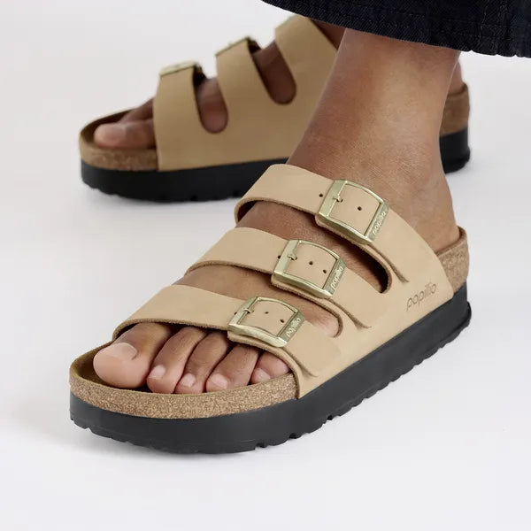 Birkenstock Florida III PAP Flex Platform Nubuck Leather Sandcastle