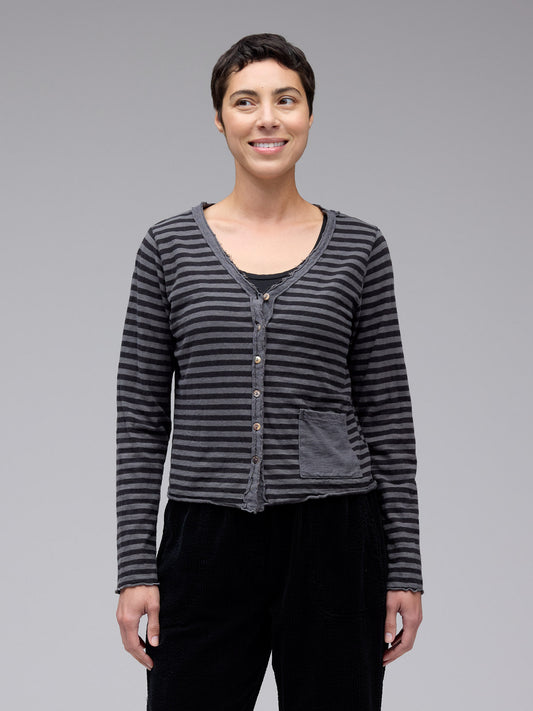 picture of Cut Loose Crop Pocket Cardigan - Black Stripe Gull - Number Two - womens - fashion - clothing - Cut Loose 1
