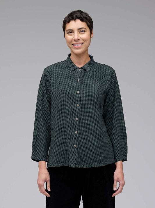 picture of Cut Loose Hi - Low Crop Shirt Mini Check - Tidal - Number Two - womens - fashion - clothing - Cut Loose 1