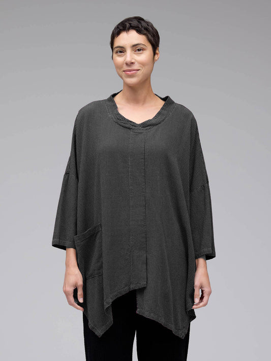 picture of Cut Loose 3/4 Sleeve Cowl Top Mini Check - Gull - Number Two - womens - fashion - clothing - Cut Loose 1