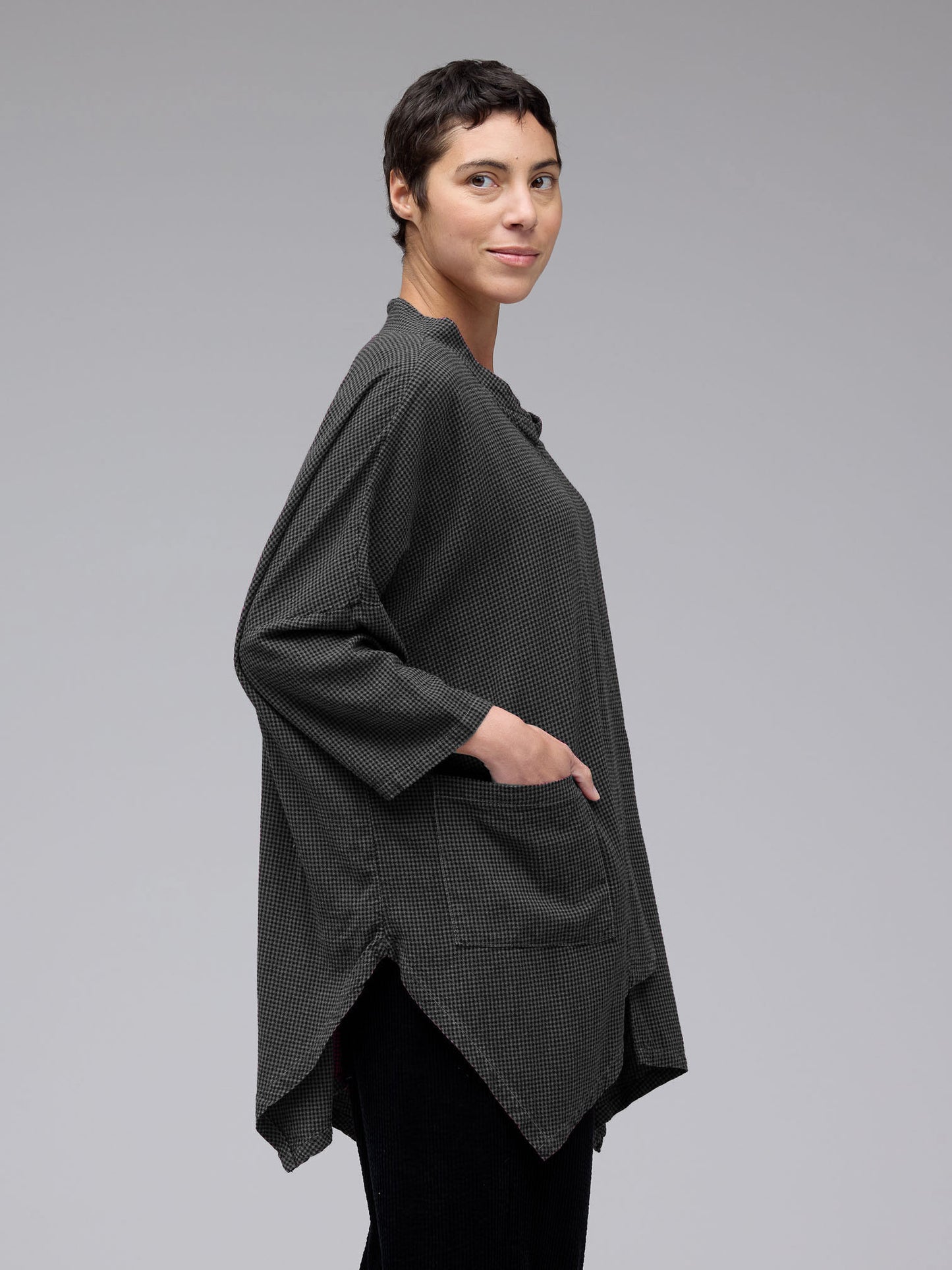 picture of Cut Loose 3/4 Sleeve Cowl Top Mini Check - Gull - Number Two - womens - fashion - clothing - Cut Loose 2