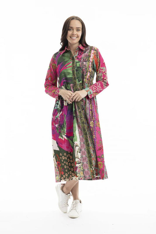 picture of Orientique Collar Dress Digital Print Cord - Flora - Number Two - womens - fashion - clothing - Orientique 1