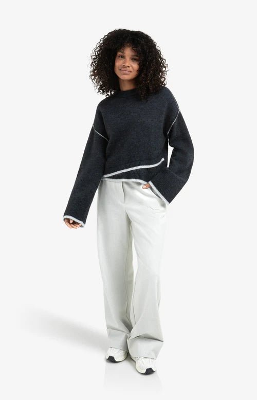 picture of Yaya Knitted Contrast Lines Sweater - Collegiate Blue Melange - Number Two - womens - fashion - clothing - Yaya 2