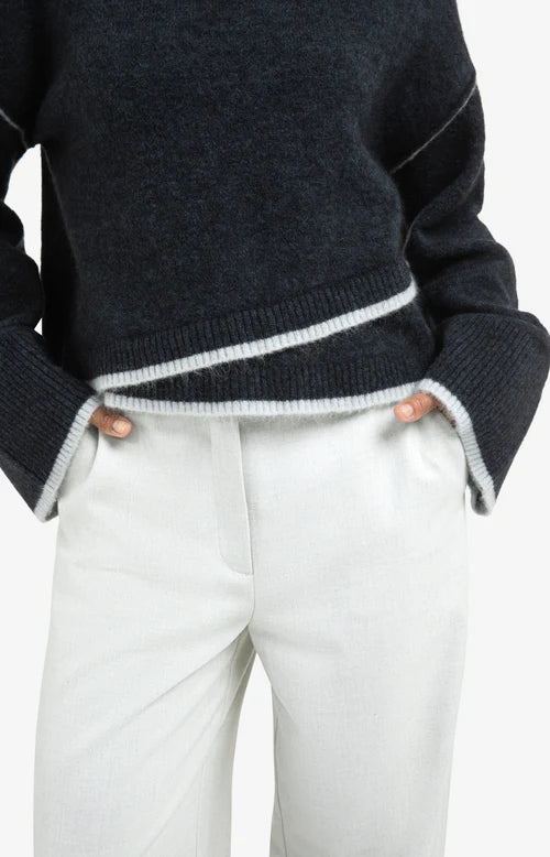 picture of Yaya Knitted Contrast Lines Sweater - Collegiate Blue Melange - Number Two - womens - fashion - clothing - Yaya 5