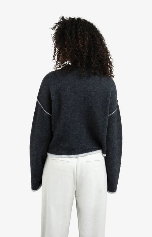 picture of Yaya Knitted Contrast Lines Sweater - Collegiate Blue Melange - Number Two - womens - fashion - clothing - Yaya 3