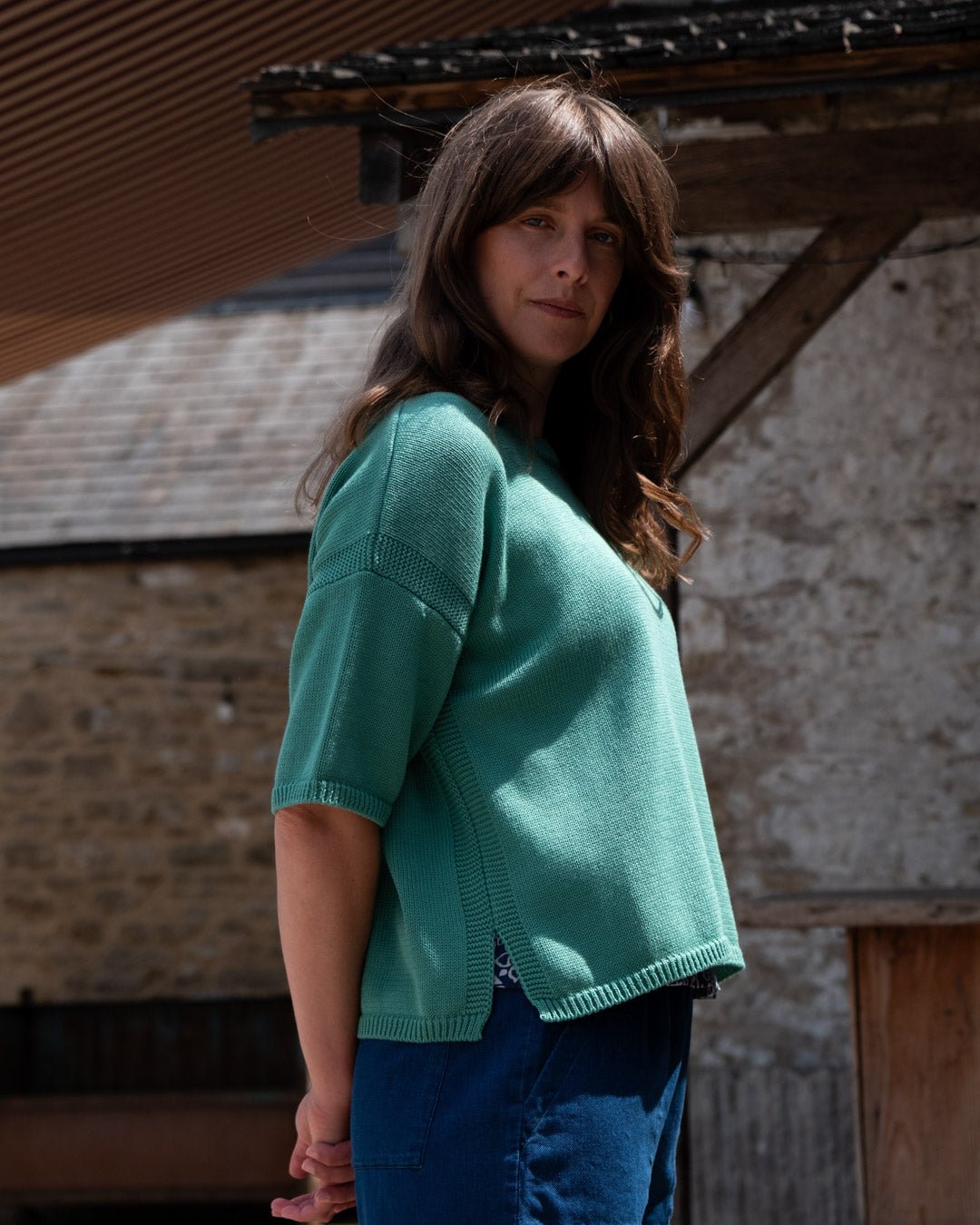 Bibico Lisa Boxy Knitted Top Soft Green