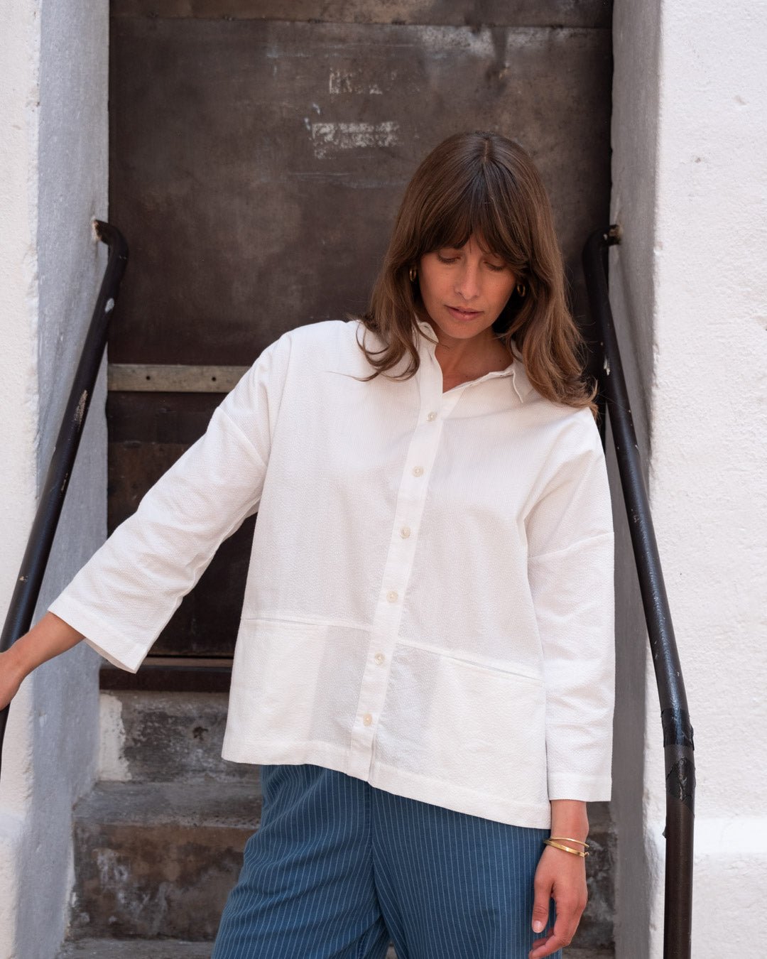 Bibico Anya Relaxed Blouse White Stripe
