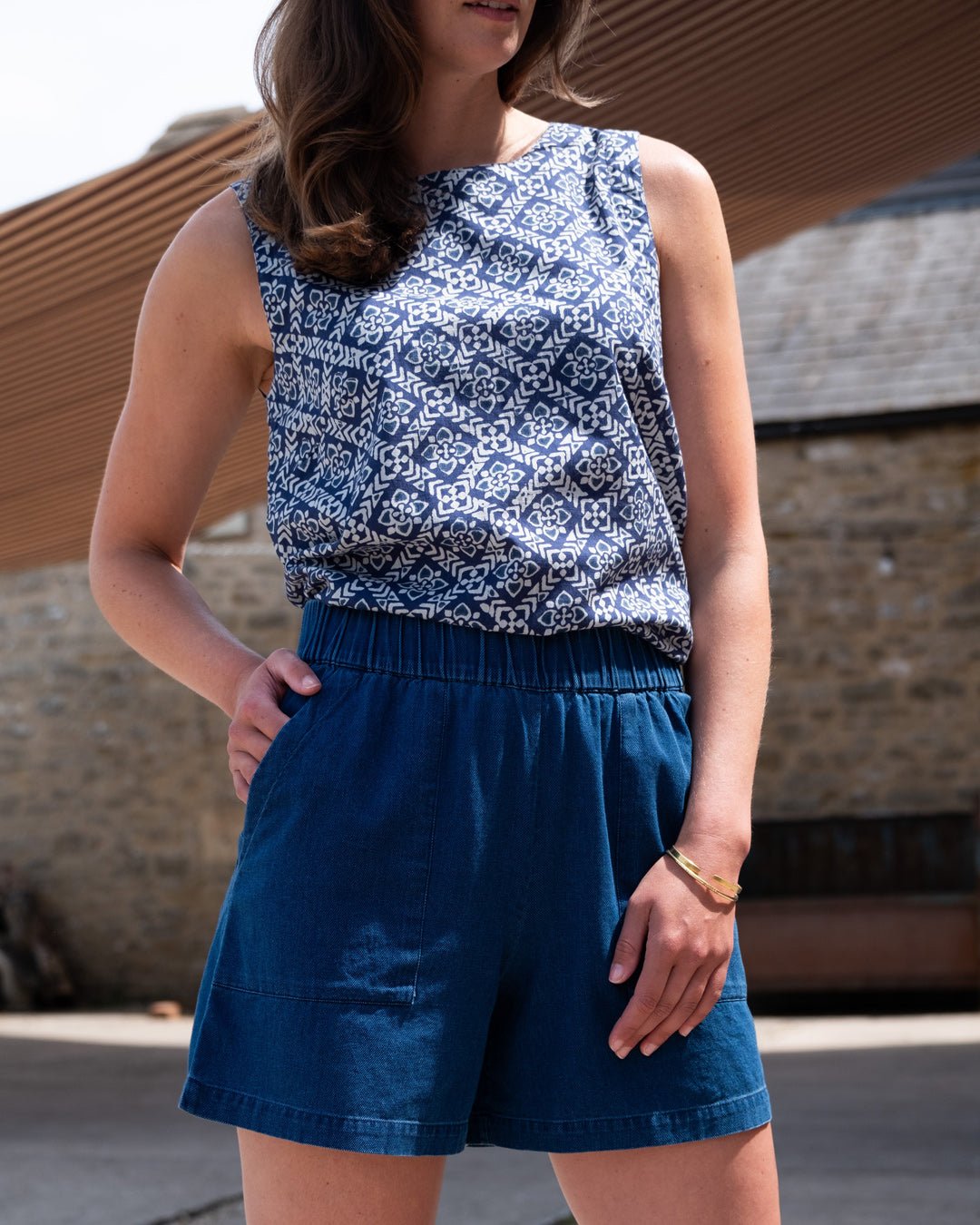 Bibico Pippa Sleeveless Indigo Block Print