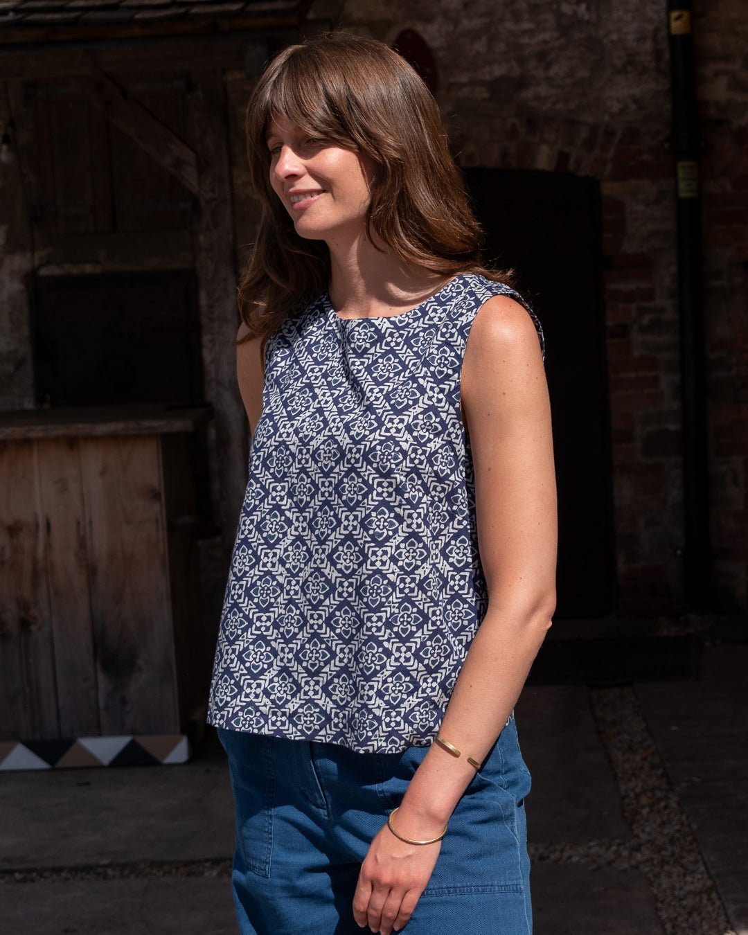 Bibico Pippa Sleeveless Indigo Block Print