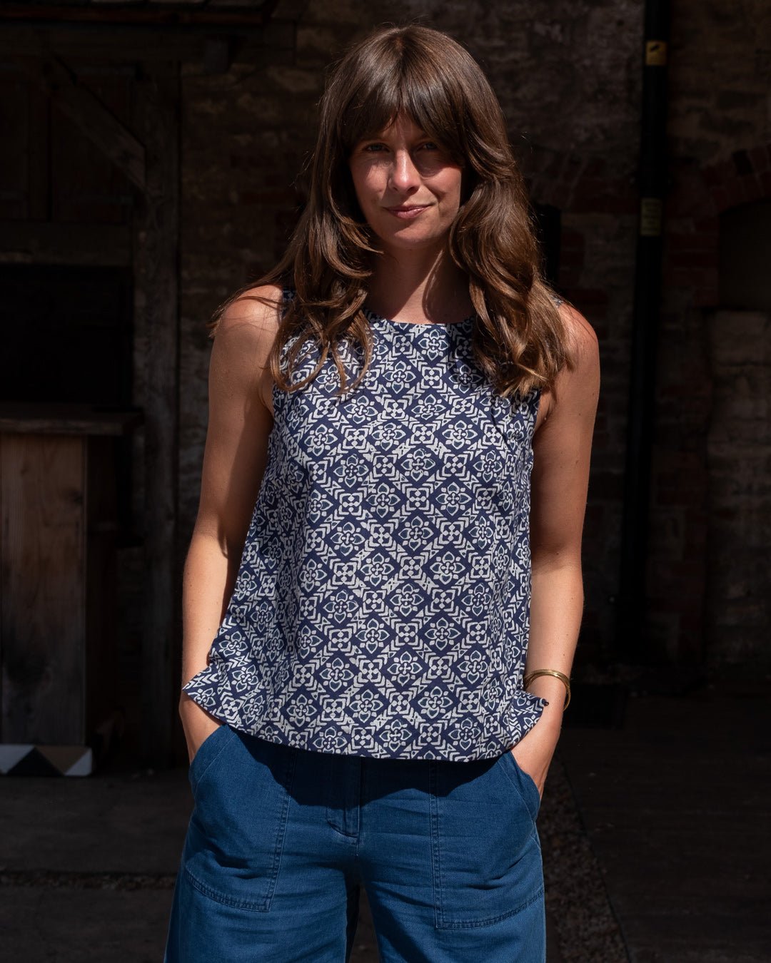 Bibico Pippa Sleeveless Indigo Block Print