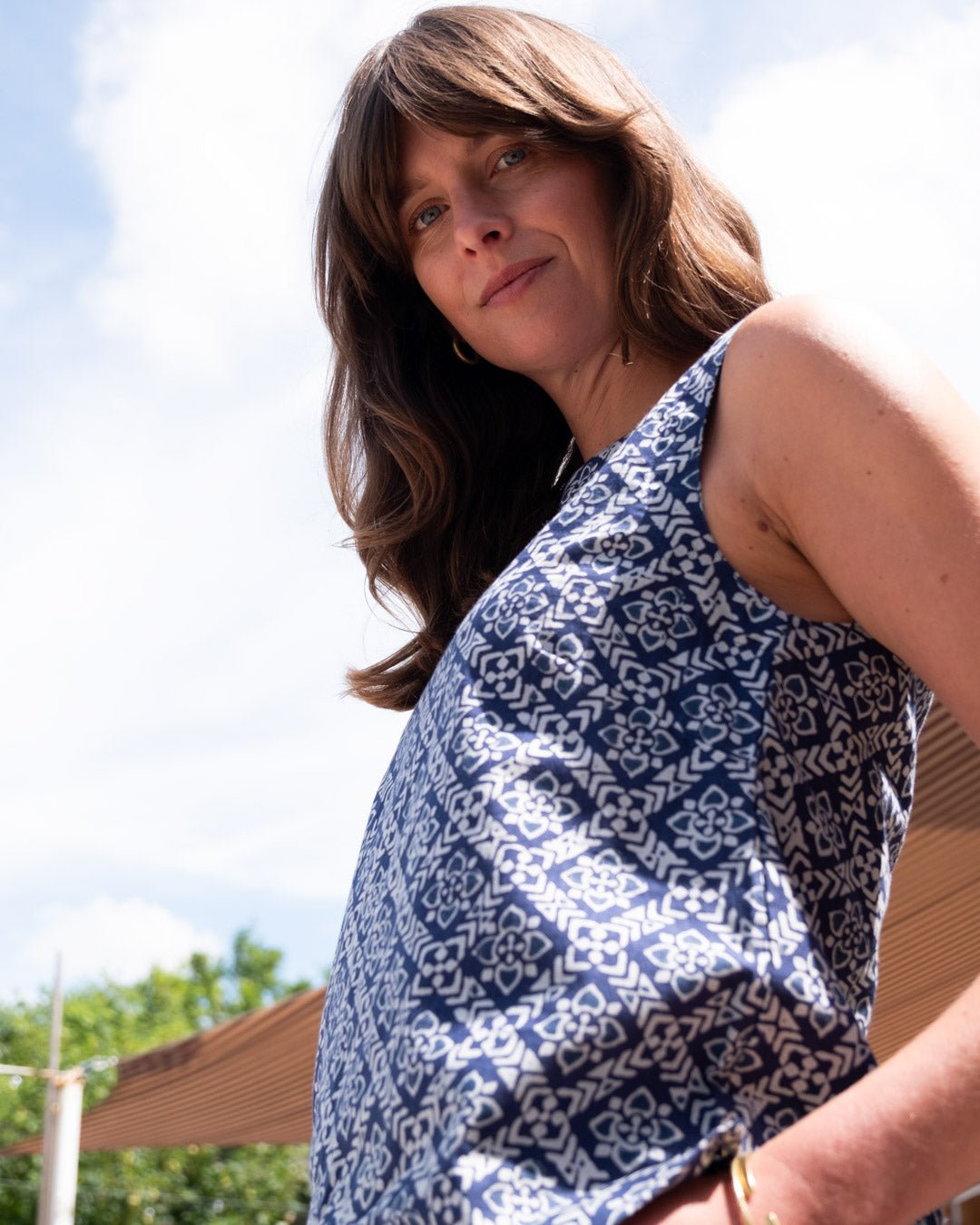 Bibico Pippa Sleeveless Indigo Block Print