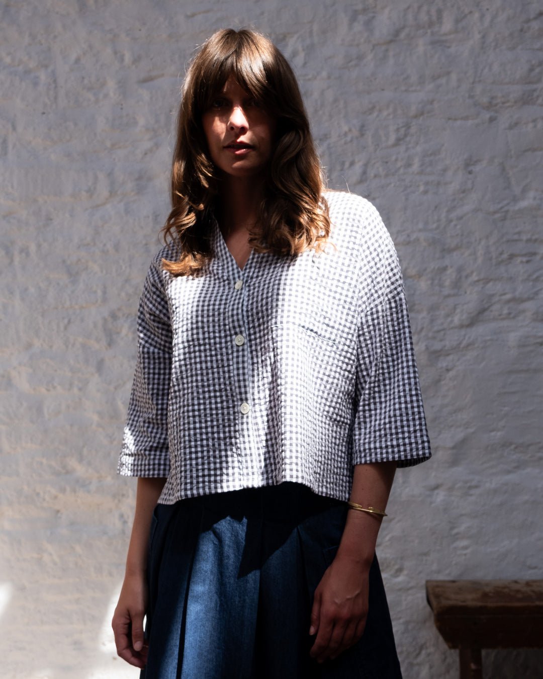 Bibico Ava Oversized Blouse Gingham Dove Grey
