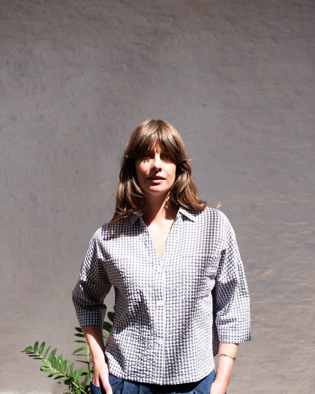 Bibico Ava Oversized Blouse Gingham Dove Grey