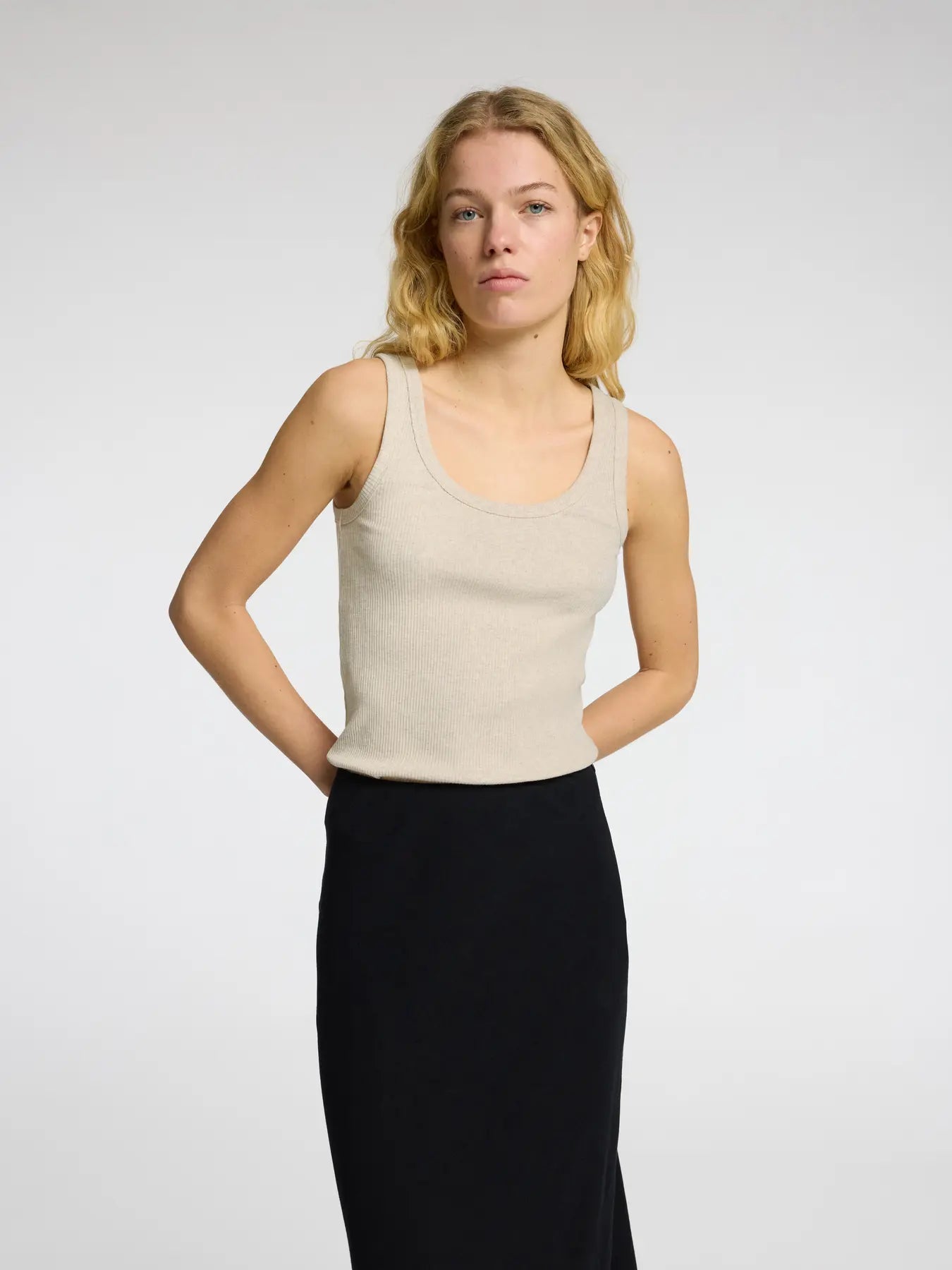 Selected Femme Anna U-Neck Tank Top Oatmeal