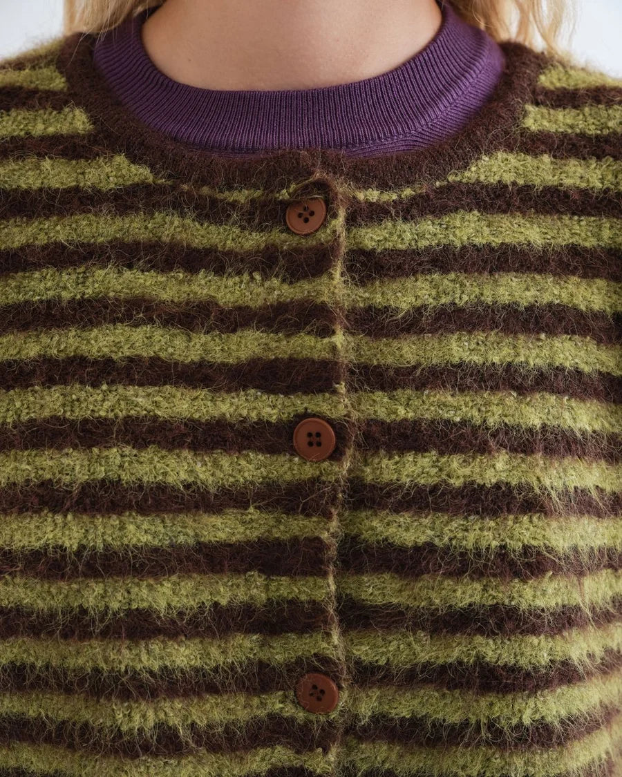 Compania Fantastica 10238 Stripe Cardigan - Chocolate/Lime