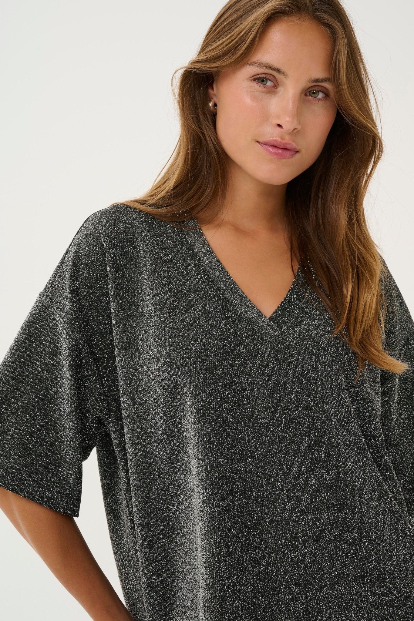 picture of Kaffe KArita T-shirt - Silver Metallic Glitter - Number Two - womens - fashion - clothing - Kaffe 1