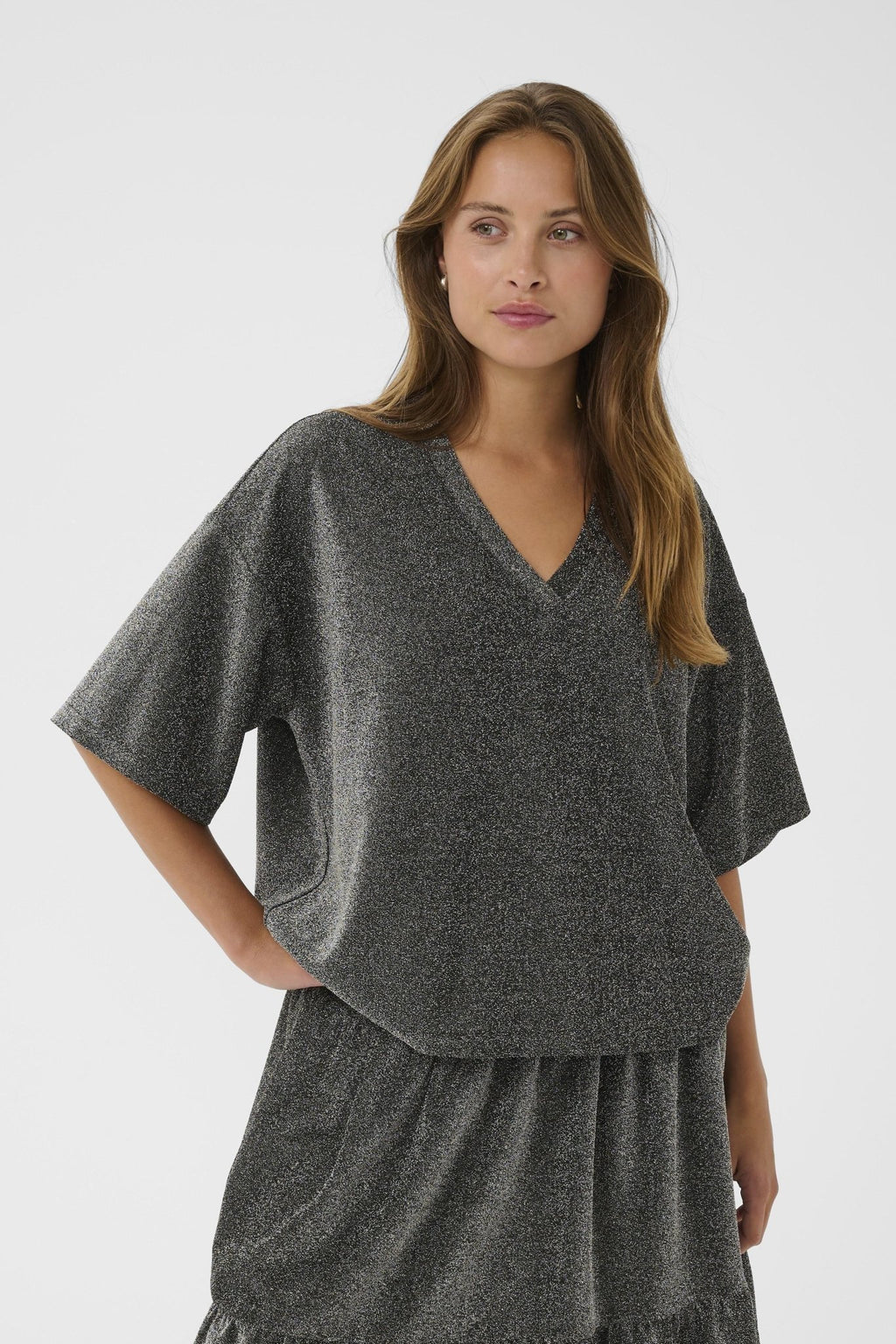 picture of Kaffe KArita T-shirt - Silver Metallic Glitter - Number Two - womens - fashion - clothing - Kaffe 2