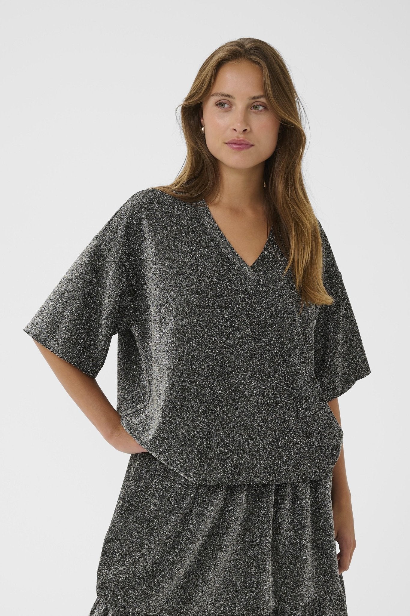 picture of Kaffe KArita T-shirt - Silver Metallic Glitter - Number Two - womens - fashion - clothing - Kaffe 2