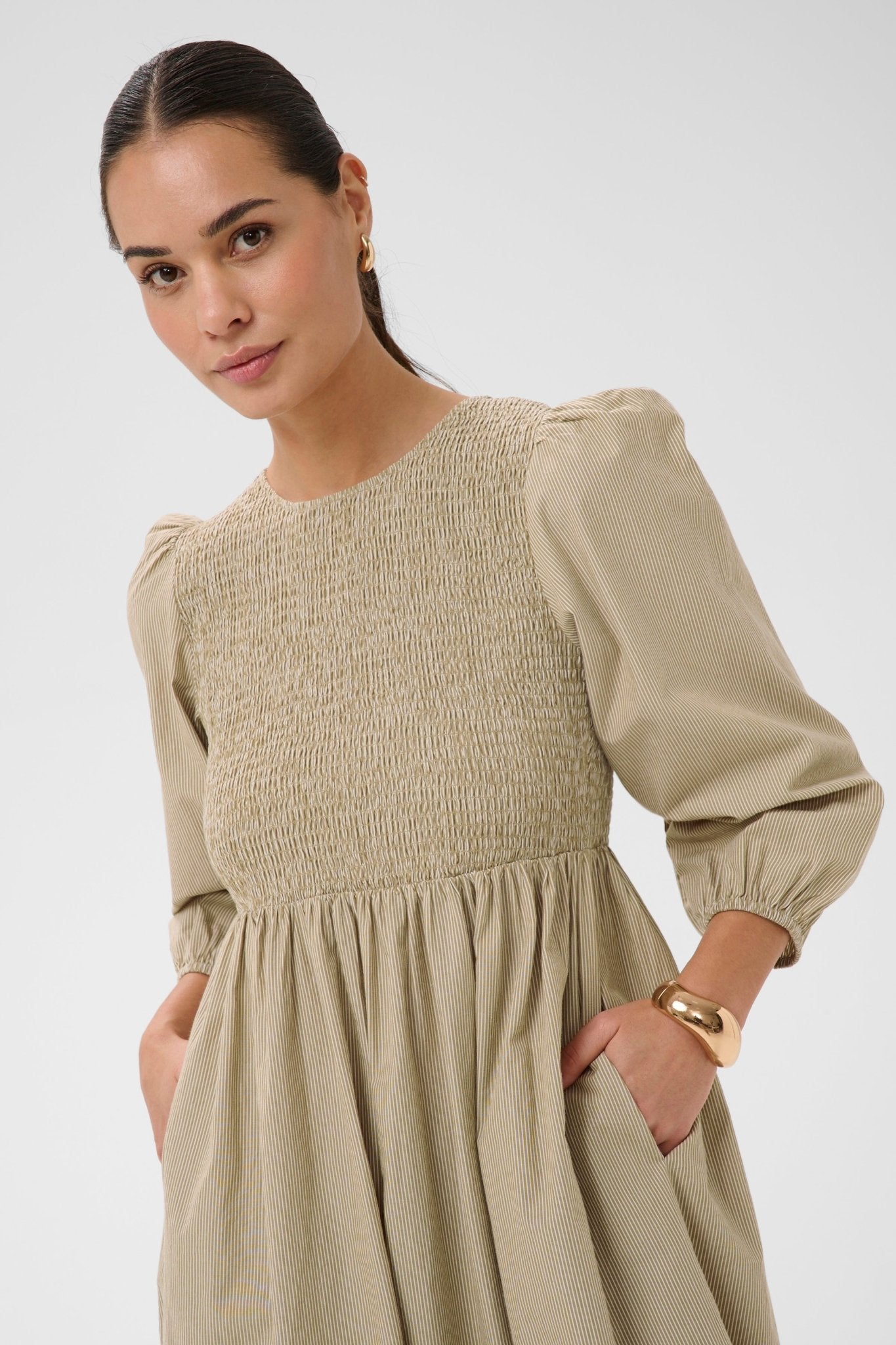 picture of Kaffe Mona Smock Dress - Chalk Oak Stripe - Number Two - womens - fashion - clothing - Kaffe 4