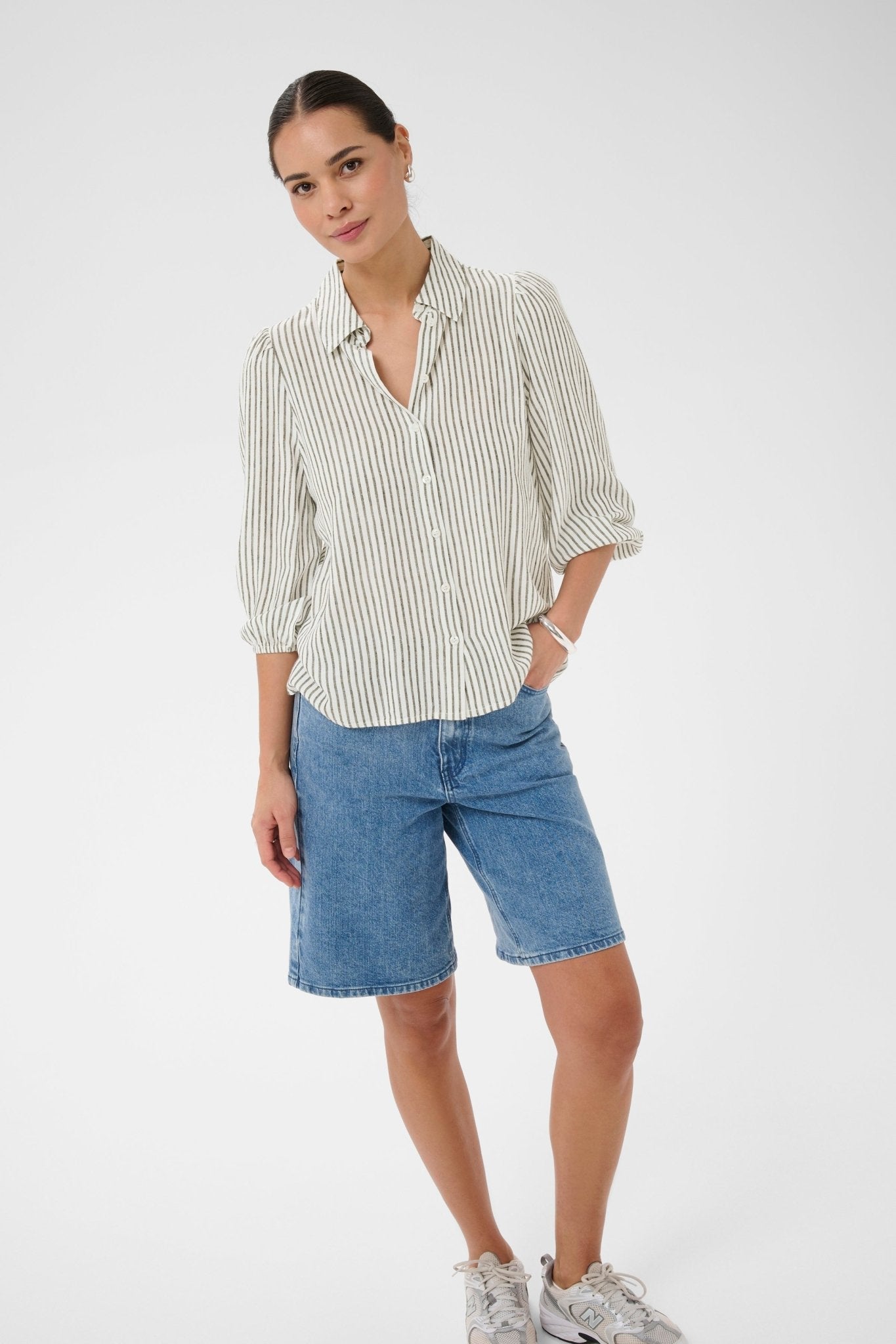 picture of Kaffe Milia Shirt - Chalk/Black Grey Stripe - Number Two - womens - fashion - clothing - Kaffe 3