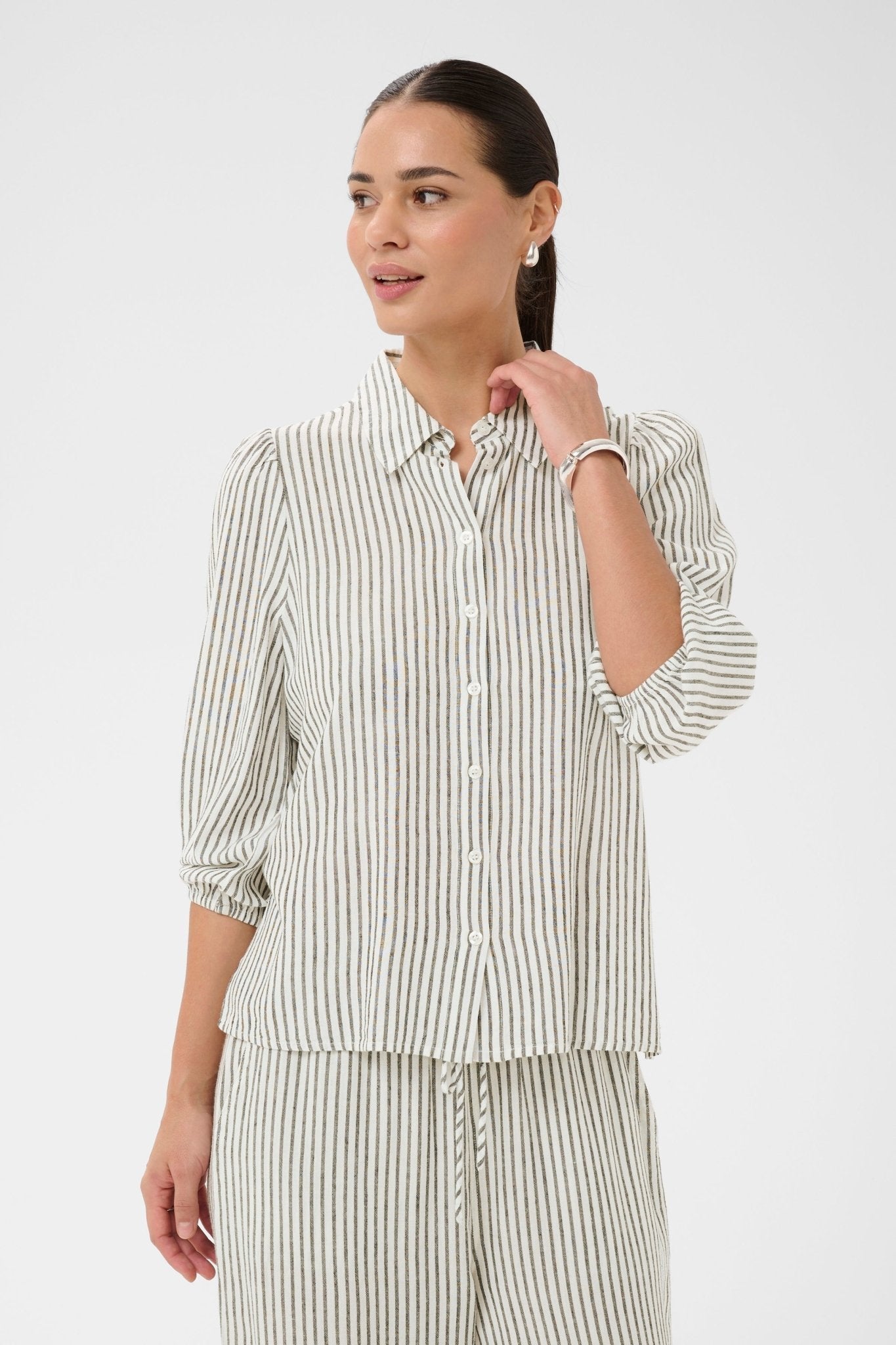 picture of Kaffe Milia Shirt - Chalk/Black Grey Stripe - Number Two - womens - fashion - clothing - Kaffe 2