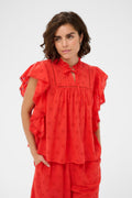 picture of Kaffe Fiona Frill Top - Poppy Red - Number Two - womens - fashion - clothing - Kaffe 1
