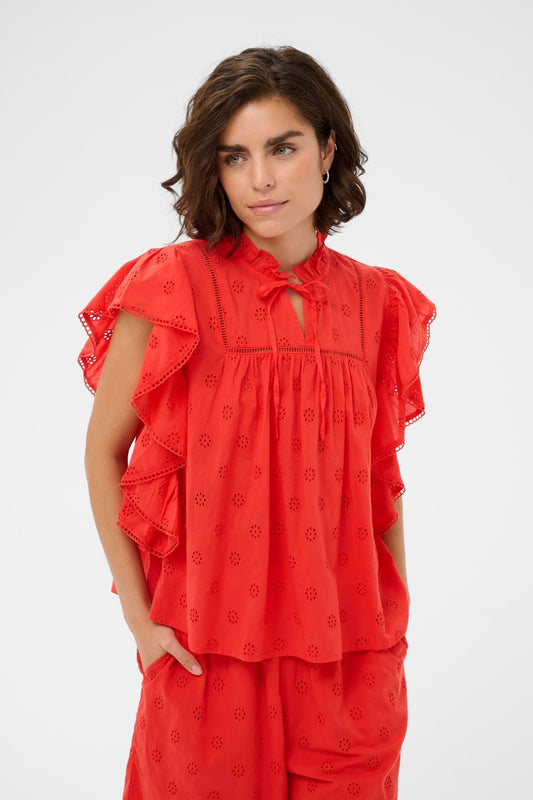 picture of Kaffe Fiona Frill Top - Poppy Red - Number Two - womens - fashion - clothing - Kaffe 1
