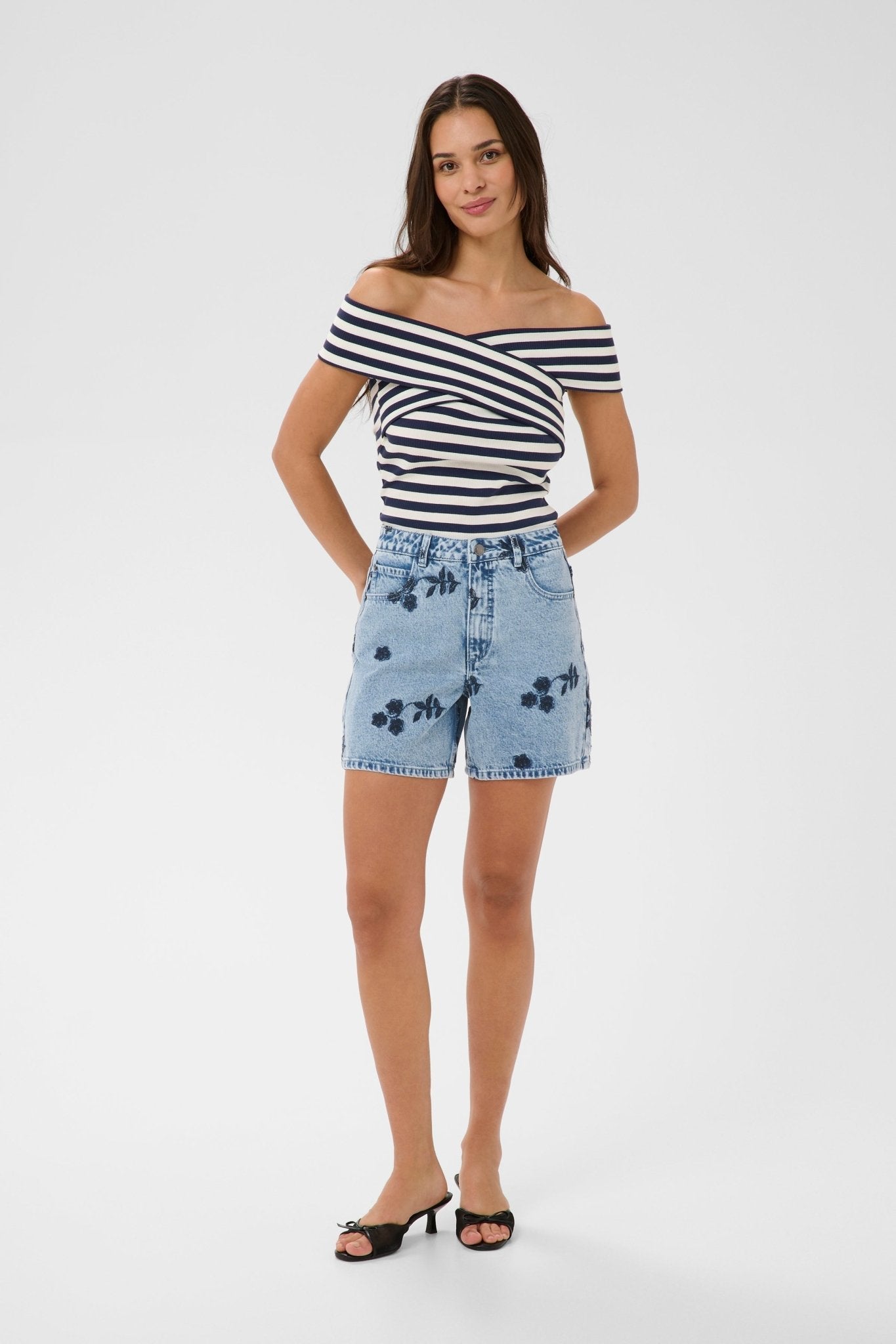 picture of Kaffe Babena Denim Shorts - Blue Denim/Navy Flower - Number Two - womens - fashion - clothing - Kaffe 1