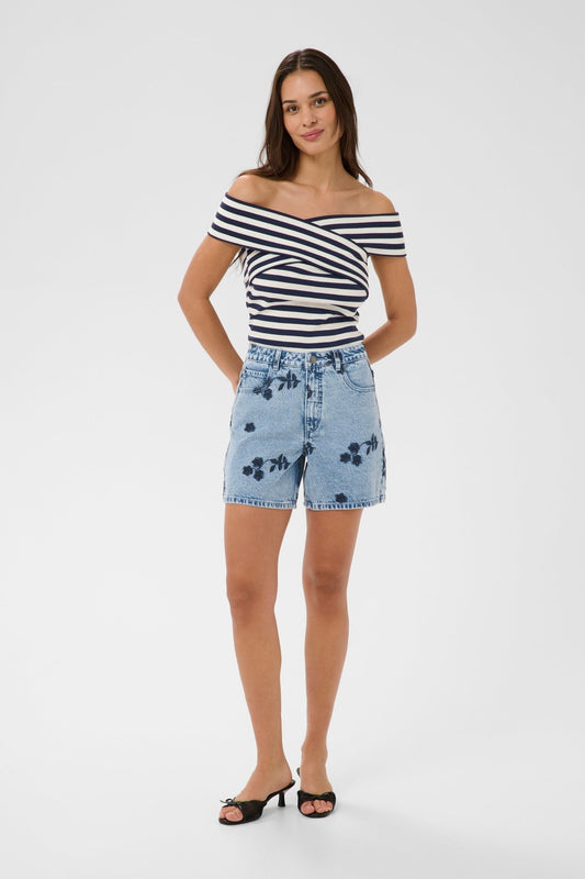 picture of Kaffe Babena Denim Shorts - Blue Denim/Navy Flower - Number Two - womens - fashion - clothing - Kaffe 1