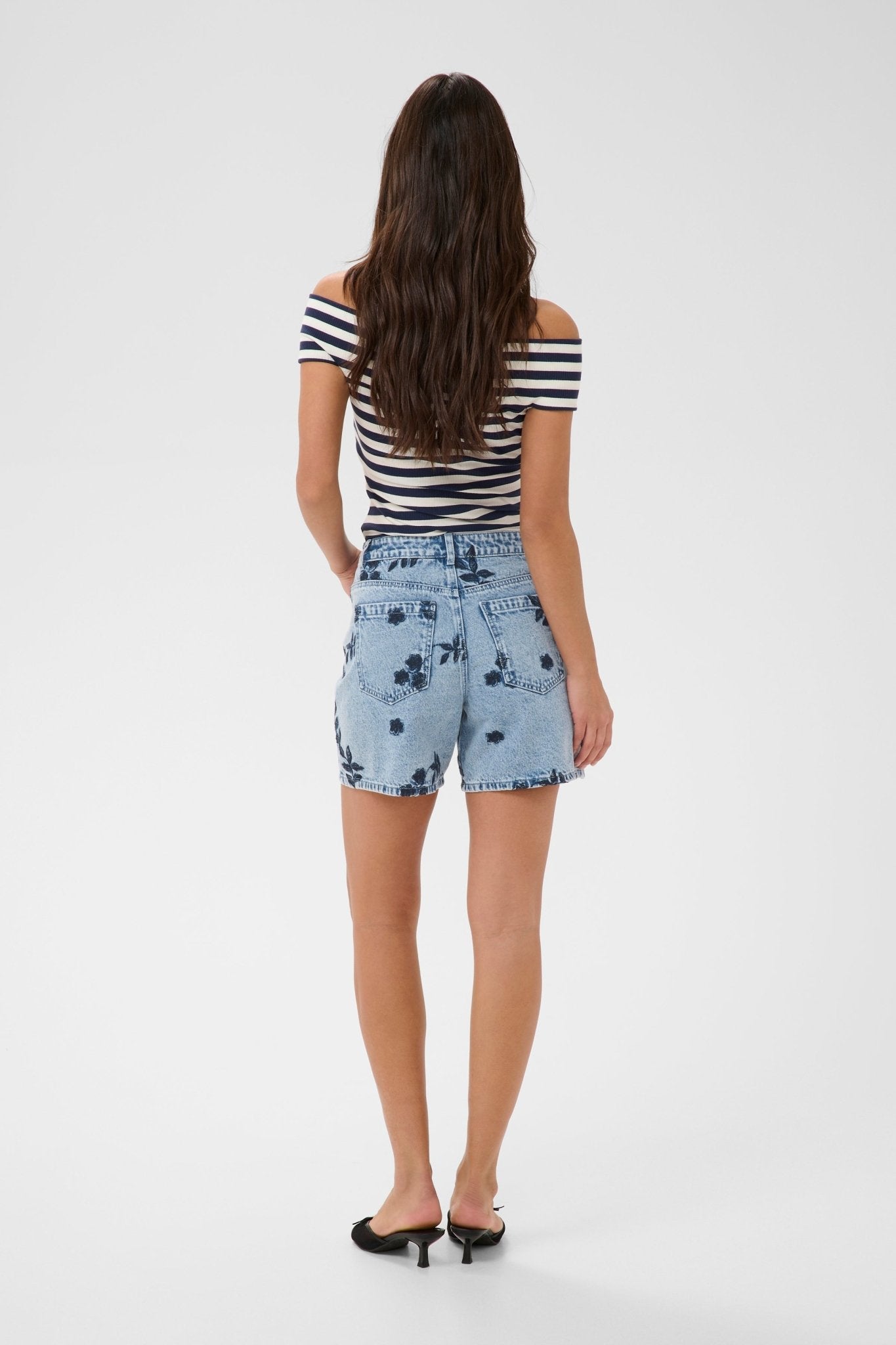 picture of Kaffe Babena Denim Shorts - Blue Denim/Navy Flower - Number Two - womens - fashion - clothing - Kaffe 3