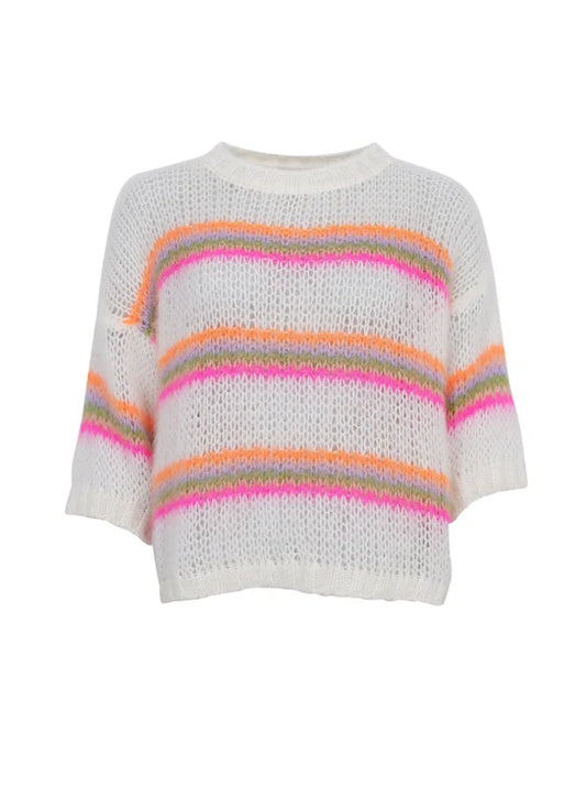 Black Colour MINNA Multi Striped Jumper- White Neon