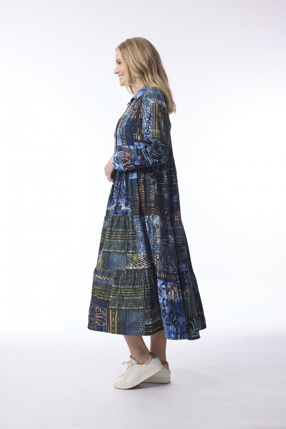 picture of Orientique Isfahan Midi Collar Dress Cord - Blue/Green Print - Number Two - womens - fashion - clothing - Orientique 3