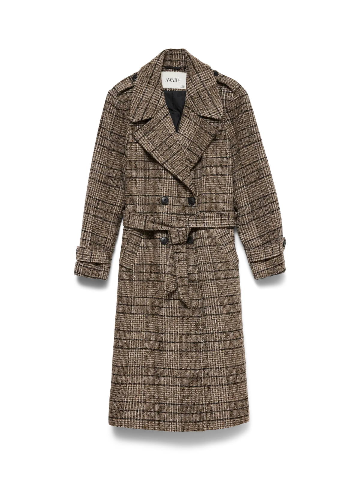 Aware Dominique Long Belt Coat - Chocolate Torte/White