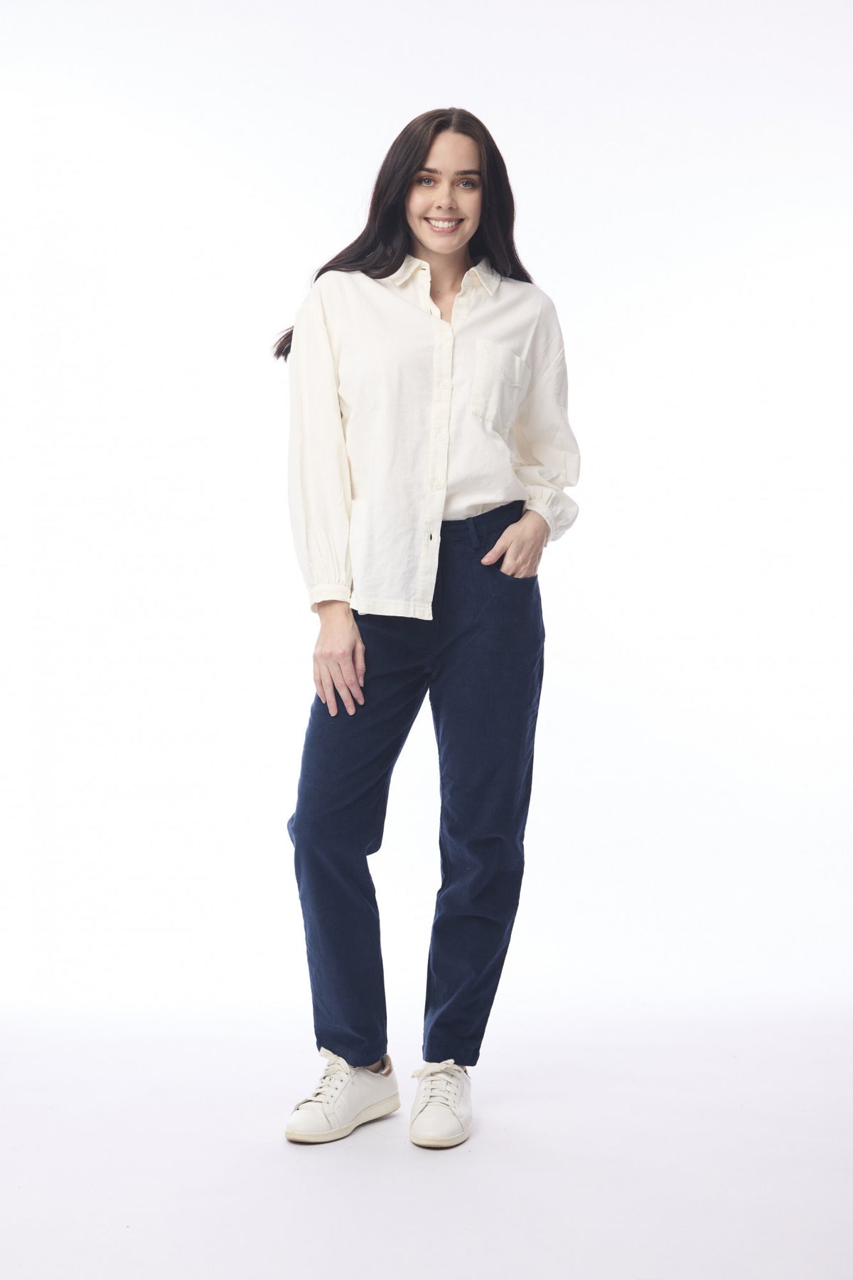 picture of Orientique Cord Slim Trouser - Navy - Number Two - womens - fashion - clothing - Orientique 1