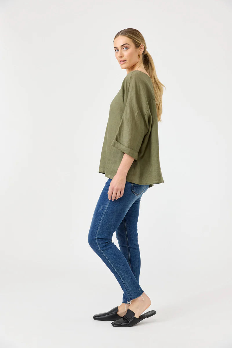 Eb & Ive Studio Relaxed Top - Khaki
